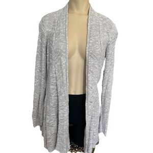 Eileen Fisher Open Front Cardigan Women's Small Chevron Knit Beige Linen Blend